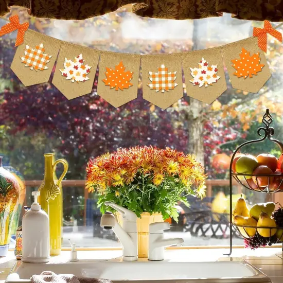 Fall Maple Leaf Burlap Banner {2}