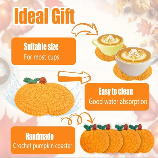 Fall Pumpkin Crochet Coaster 4 Pack, Fall Pumpkin Decor {4}