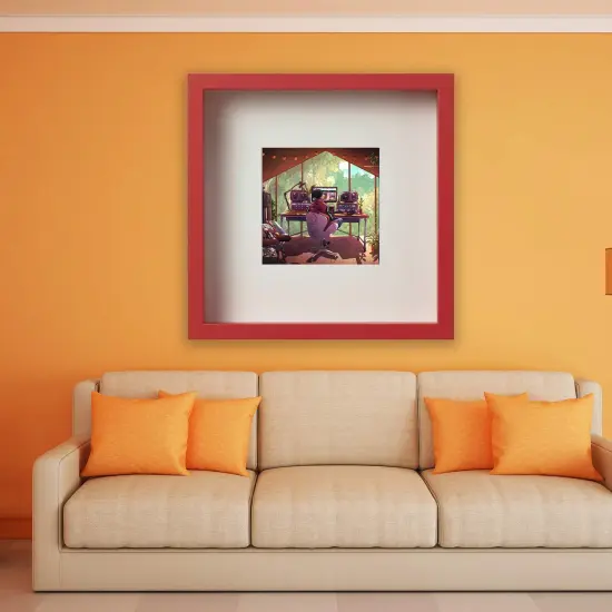 9 &frac34;x9 &frac34;" Red Frame with Acid-Free Mat & ALFTA Adhesive Hook &ndash; Deep Design for Hanging or Standing {6}