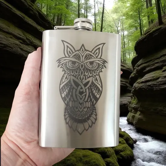 8oz Celtic Owl Stainless Steel Flask {6}