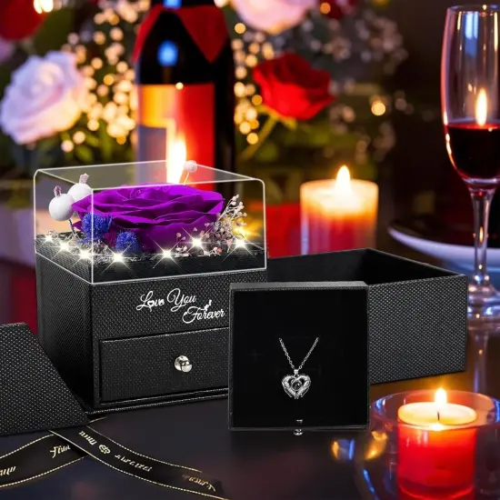 Gifts for Women Preserved Rose with Necklace {2}