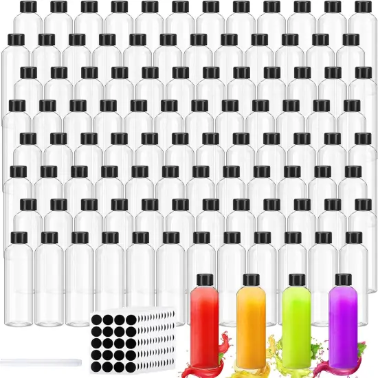 100 Pcs Plastic Juice Bottles with Caps Clear Shot Bottles {1}