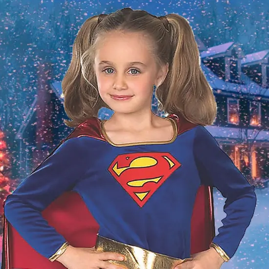 Girls Supergirl Costume Dress Cape Belt and Boot Tops {4}