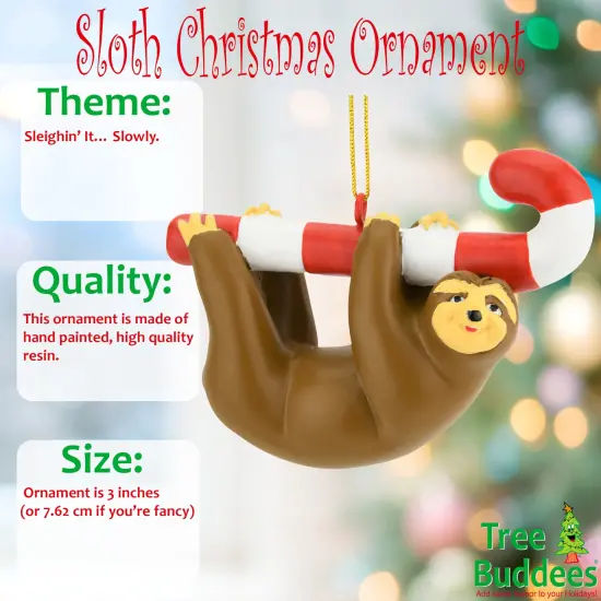 Tree Buddees Candy Cane Sloth Animal Christmas Ornaments {2}