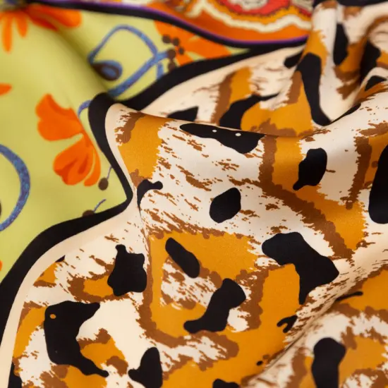 1 Panel Silk Charmeuse with Bold Lime, Orange and Amethyst Floral Patchwork for Couture Designs 55" Wide {2}