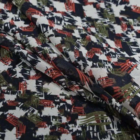 1 Yard Navy Burnt Orange Green Abstract Silk Chiffon Jason Wu, 45 Inches Wide {3}