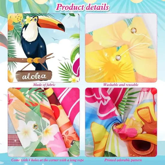 Hawaiian Birthday Backdrop Banner Decorations Aloha Luau Party, Large 72" x 43" Summer Happy Birthday Party Supplies for Hawaiian Tiki Beach Pool Party Flamingo Jungle Photography {3}