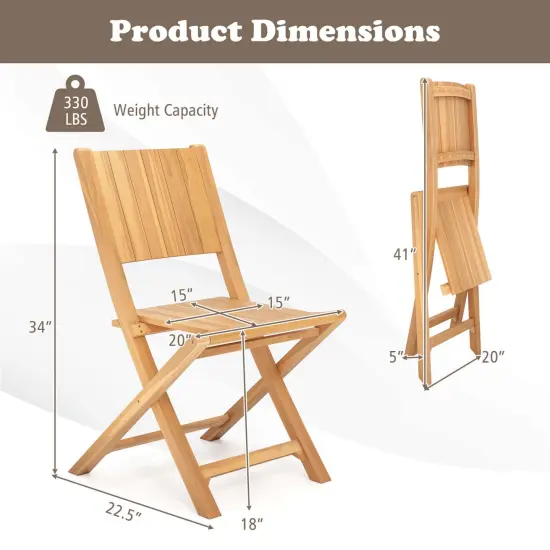 Costway 2/4 PCS Folding Patio Chairs with Inclined Backrest Teak Wood Outdoor Dining Chairs {3}
