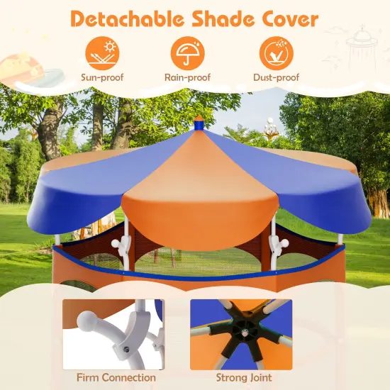 Kids Trampoline with Detachable Canopy, Safety Net, Zipper Door and Foam Padding Orange {4}