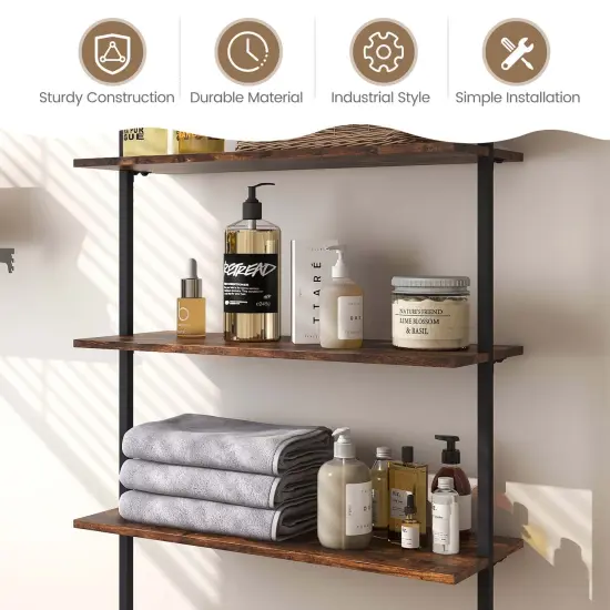 Costway 4-Tier Ladder Shelf Bookshelf Industrial Wall Shelf w/Metal Frame Rustic Brown {6}