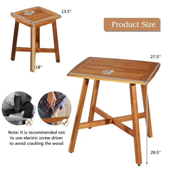 Costway 5PCS Acacia Patio Dining Set W/Square Table & 4 Stools Reddish Brown {3}