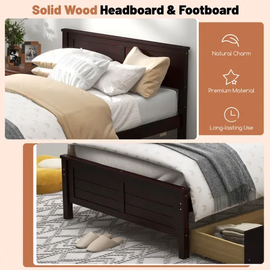 Twin Size Platform Bed with Drawers, Wood Headboard and Sturdy Frame Espresso {6}