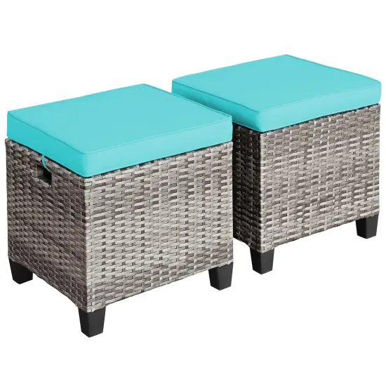 Costway 2PCS Patio Rattan Cushioned Ottoman SeatFoot Rest Table {7}