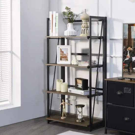 Costway 4-Tier Folding Bookshelf No-Assembly Industrial Bookcase Display Shelves {3}