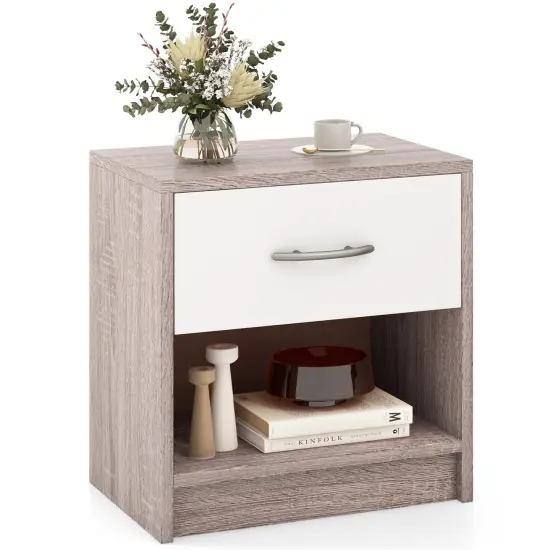 Nightstand with Drawer, Open Shelf, Modern Design and Sturdy Structure Light Gray {4}