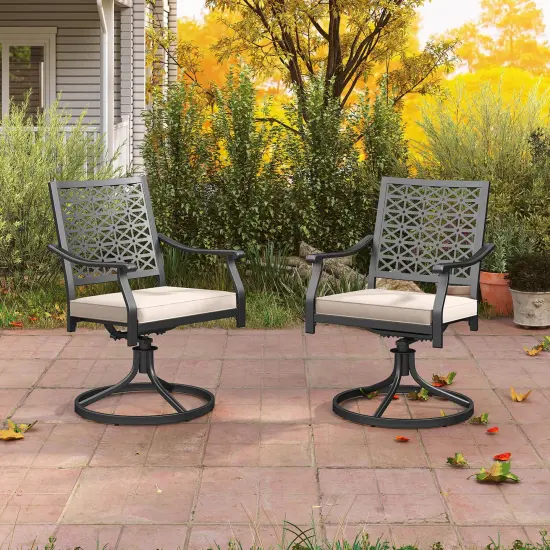 Costway 2 PCS Outdoor Swivel Chairs Patio Dining Chairs with Padded Cushions High Back Beige/Navy {9}