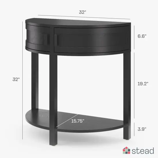 Farmhouse Half Moon Console Table - Small Entry Desk with Storage for Narrow Spaces - Modern Home Decor - Living Room Furniture - Wood Entryway Table with Doors and Black Knobs (Blackened Oak) {2}