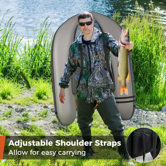 Inflatable Fishing Float with Adjustable Straps & Storage Pockets Gray {5}