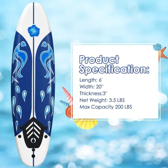 Foam Surfboard EPE EPS PP Lightweight Removable Fins White {6}