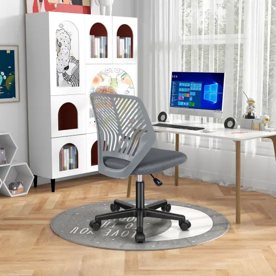 Height-Adjustable Office Desk Chair with Universal Casters and Ergonomic Curved Backrest Gray {2}
