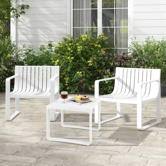 Costway Patio Chairs Set of 2/4 Weather-resistant Plastic Outdoor Armchairs White {4}