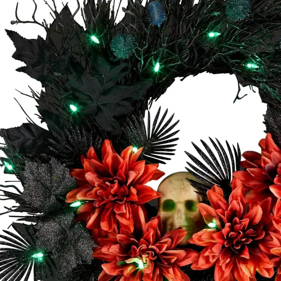 Artificial Boo-Tiful Halloween Wreath - 30 Green LED Lights {3}