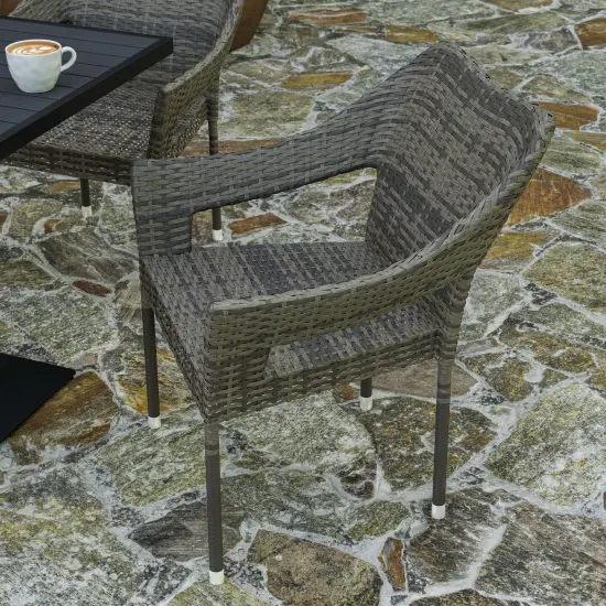 Merrick Lane Eldon Weather Resistant Indoor/Outdoor Stacking Patio Dining Chair with Steel Frame and PE Rattan Black {9}