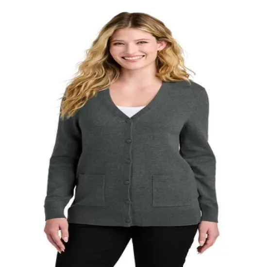 Port Authority&reg; Women&rsquo;s Easy Care Button Up Cardigan Sweater Charcoal heather {3}