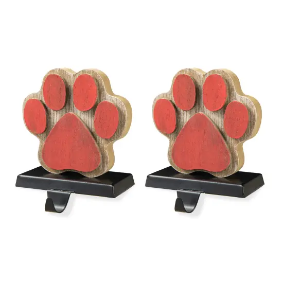 6.30"H Wooden/Metal Paw Stocking Holder Set of 2-"Paw" {11}