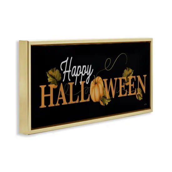 Happy Halloween on Black Floating Frame Canvas Art Gold {3}