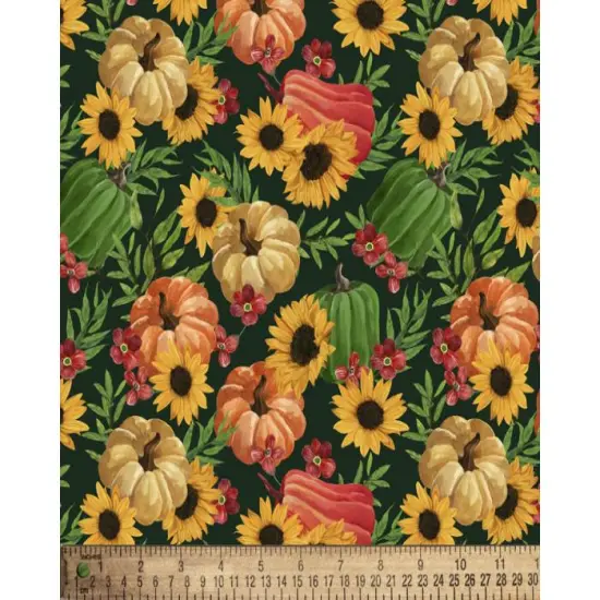 Pumpkins, Gourds and Sunflowers Cotton Fabric | By the Yard | Sewing and Crafting | 44 inches wide {1}