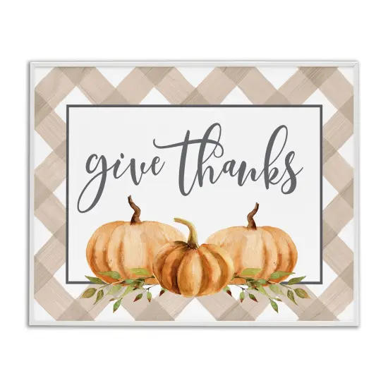 Give Thanks Calligraphy Autumnal Tartan Pumpkin BorderFramed Giclee Art Black {7}