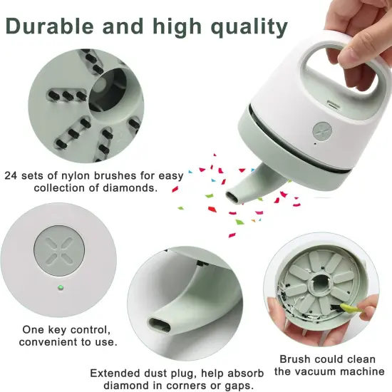 Diamond Painting Tools for Drill Quicker Picker, Diamond Painting Accessories Tool for Sweep Spilled Diamonds Picker Vacuum Quicker Picker Organizer Spilled Drill with USB Charger, Brush (Green) {3}