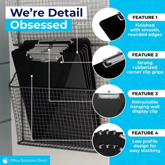 Black Plastic Clipboards (Set of 6) Multipack - 12.5x9 Inch Clipboard Holds 100 Sheets, Low Profile | Colored Acrylic Clip Boards in Bulk for Kids & Professionals {2}