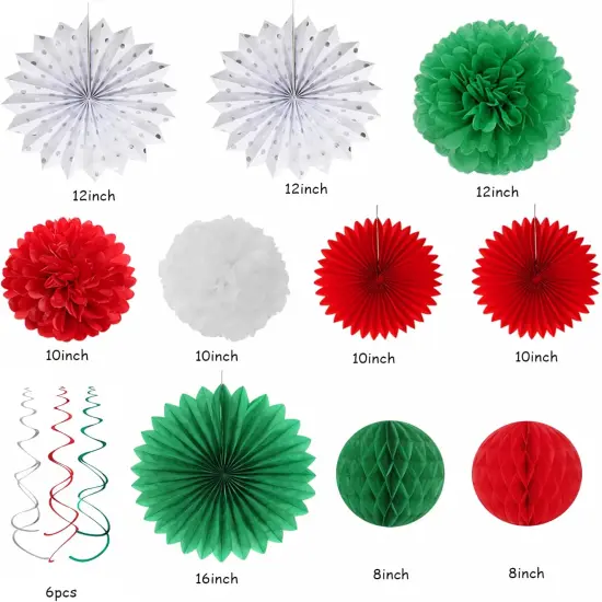 Red-Green White Christmas Party-Decorations - 33pcs Banner,Mexico Italy Streamers Tassel Garland,Tissue Pom Poms Honeycomb,Paper Lantern Fans,Mexican Italian Birthday Wedding Baby Shower Decor {2}