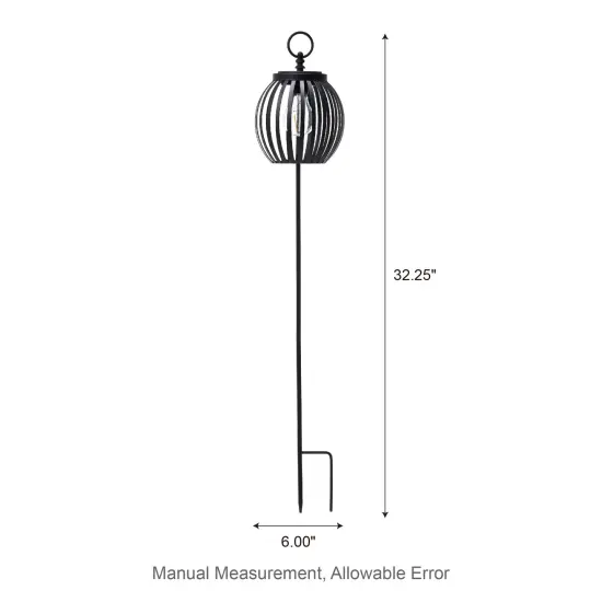 Set of 2 32.25"H Black Metal Stripes Solar Powered Outdoor Lantern with Edison Bulb and Stake {5}