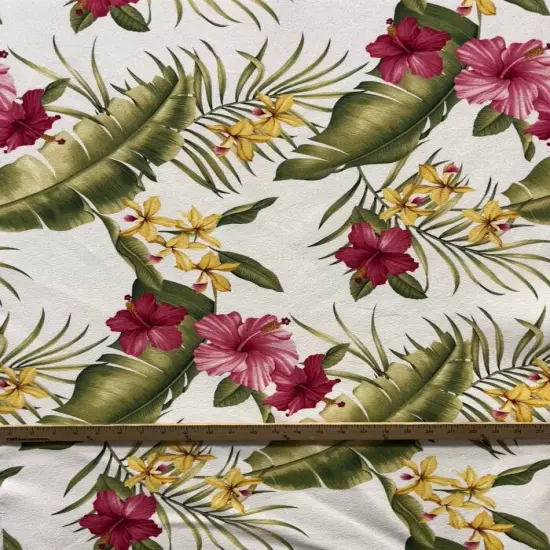 1 Yard Hibiscus Banana Leaf Upholstery Fabric 100% Cotton, 56-58 Inches Wide {3}