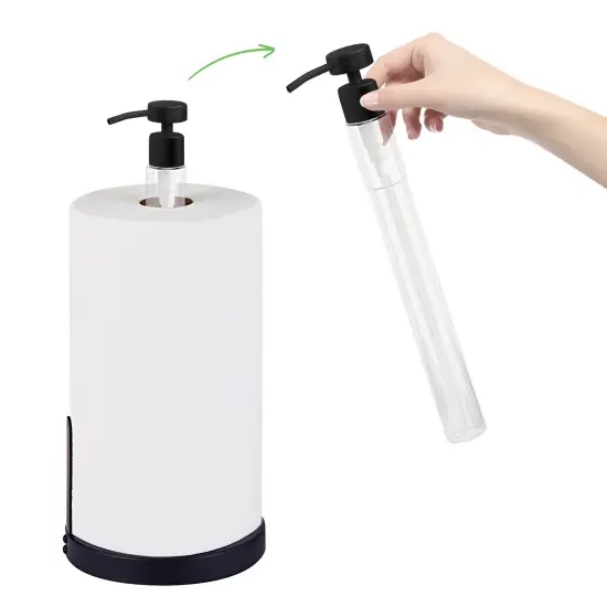 Heavy Weighted Paper Towel Holder Stand Dispenser Built-in Pump Bottle Black {1}
