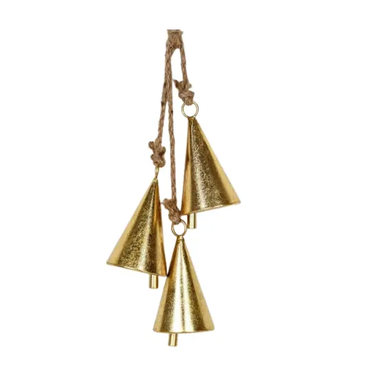 Shiny Gold Agogo Bell Cluster – 16" Rustic Christmas Hanging Bells with Jute Rope {1}