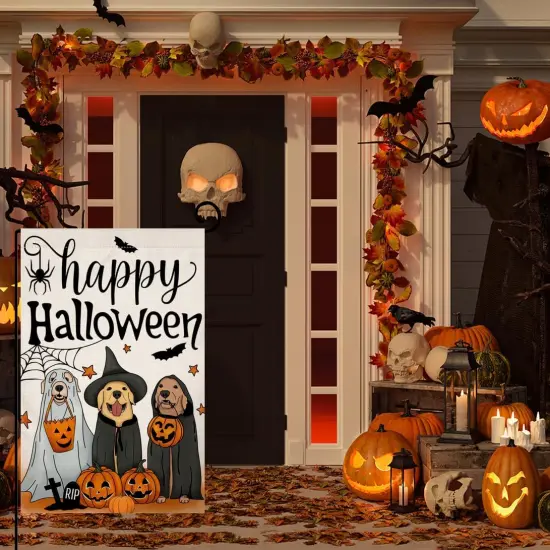Happy Halloween Dog Pumpkin Yard Flag 12x18 {2}