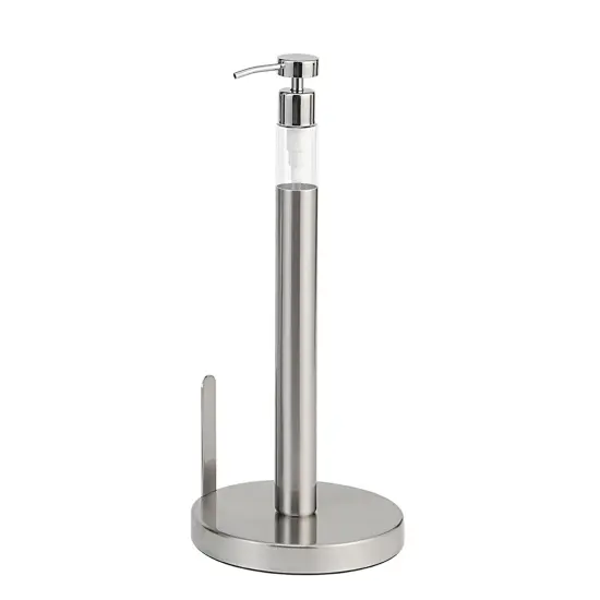 Heavy Weighted Paper Towel Holder Stand Dispenser Built-in Pump Bottle Silver {4}