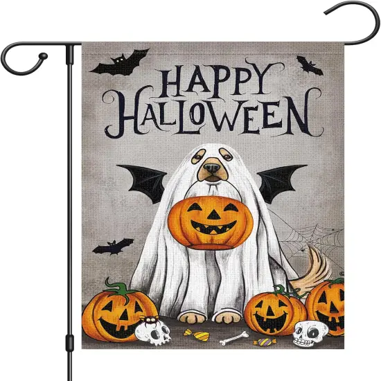 12x18 Inch - Happy Halloween Garden Yard Flag with Ghost Golden(Only Flag) {5}