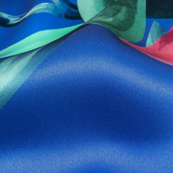 1 Yard Pink Cascade Blue Watercolor Lilies Silk Charmeuse 53 inch Width {2}