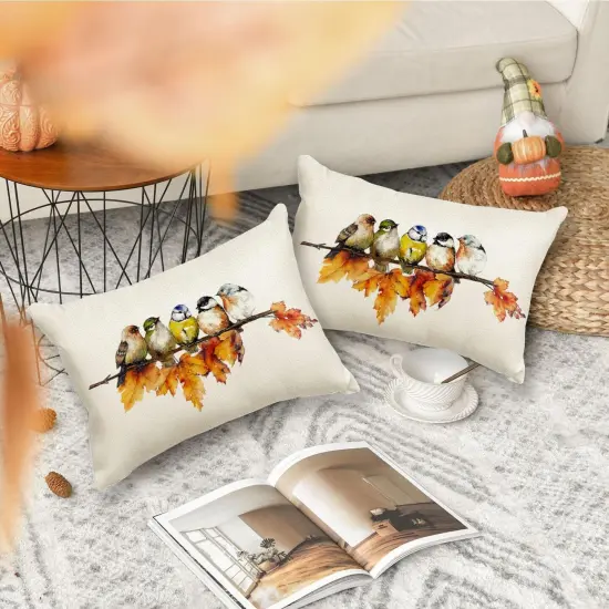 Fall Outdoor Pillow Covers 12x20 Inch Waterproof Outdoor Thanksgiving Maple Leaf Decor {5}