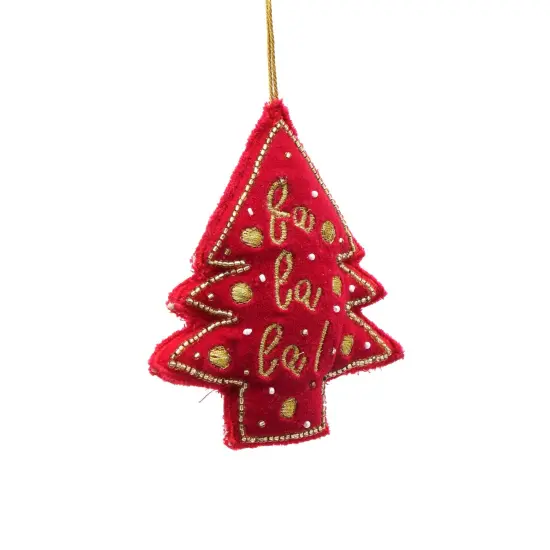 Embroidered Christmas Cheer Ornament - Red - 4" x 0.75" x 4" {3}