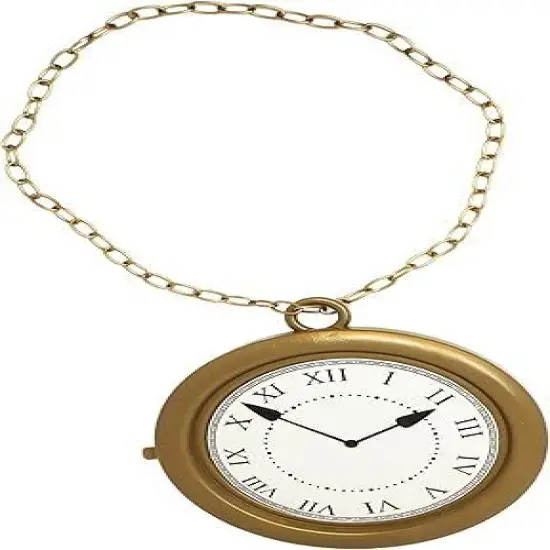 4E's Novelty Jumbo Clock Necklace 8" &ndash; Large Gold Clock Chain for White Rabbit Alice in Wonderland Costume, Oversized Rapper Bling Necklace, Big Pocket Watch Prop for Parties & Dress Up {1}