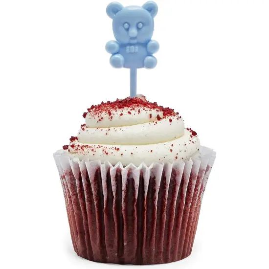 Blue Teddy Bear Cupcake Toppers, Baby Shower Decorations (0.85 x 3 In, 100 Pack) {6}