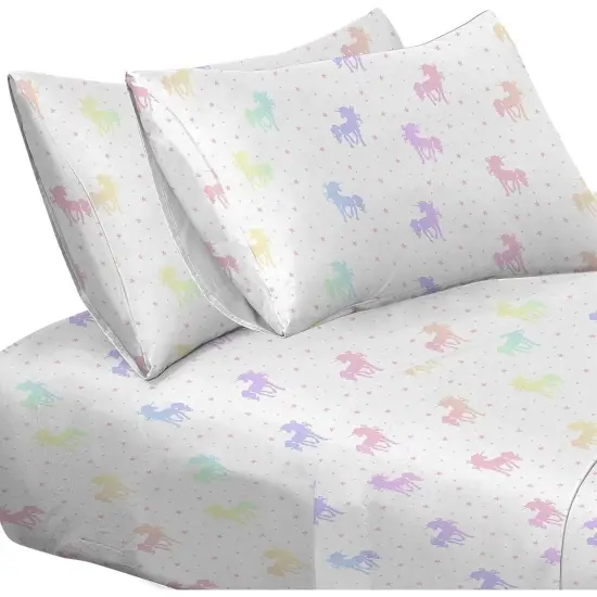 Kids Rule 3-Piece Rainbow Unicorn Sheet Set for Girls & Kids - 1 Twin Flat Sheet, 1 Twin Fitted Sheet & 1 Queen Pillowcase, Soft Brushed Microfiber Polyester Bed Sheet, Smooth & Durable Multicolor {1}