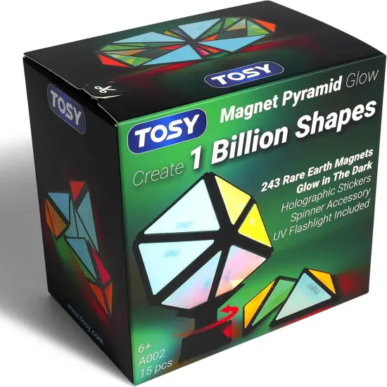 Magnet Pyramid Glow - 1 Cube Transforms into 1 Billion Shapes (Heart, Rose, Chocolate box&hellip;), 243 Rare Earth Magnets, Glowing, Holographic Design, Puzzle Toy, Easter Valentine Gift for him for her {1}