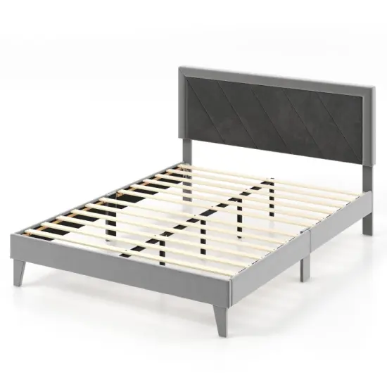 Full/Queen Platform Bed with High Headboard, Wooden Slats, Sturdy Frame, Modern Design {2}